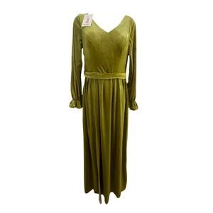 Vintage-Inspired Olive Green Velvet Maxi Dress NWT Long Sleeve